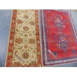 A PERSIAN AFSHAR RUG, 195 x 140cms. TOGETHER WITH A PERSIAN DESIGN RUNNER, 240 x 77cms.