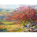 MARK PRESTON (b.1976). ARR. AUTUMN HAWTHORN, THE PEAK DISTRICT. ACRYLIC ON CANVAS, SIGNED. INSCRIBED