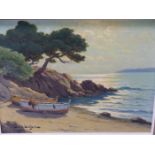 20th.C. CONTINENTAL SCHOOL. A COASTAL VIEW. OIL ON CANVAS, SIGNED INDISTINCTLY. 33 x 42cms.