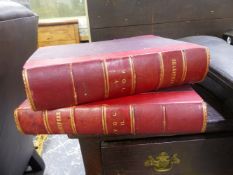 CHARLES KNIGHT EDITOR, SHAKSPERE, THE IMPERIAL EDITION, TWO VOLUMES HALF BOUND IN RED LEATHER