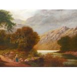 LATE 19th.C. ENGLISH SCHOOL. A HIGHLAND RIVER VIEW. OIL ON CANVAS, INDISTINCTLY SIGNED. 61 x 92cms.