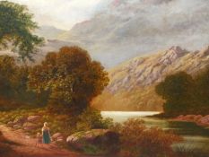 LATE 19th.C. ENGLISH SCHOOL. A HIGHLAND RIVER VIEW. OIL ON CANVAS, INDISTINCTLY SIGNED. 61 x 92cms.