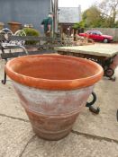 A PAIR OF TERRACOTTA GARDEN POTS OF TRUNCATED CONICAL SHAPE, THE RIM. Dia. 72 x H 63cms.