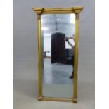 A 19th.C. RECTANGULAR PIER MIRROR WITH GILT TRIPLE CLUSTER COLUMN FRAME WITH A LEAF BAND BELOW THE