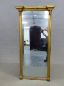 A 19th.C. RECTANGULAR PIER MIRROR WITH GILT TRIPLE CLUSTER COLUMN FRAME WITH A LEAF BAND BELOW THE