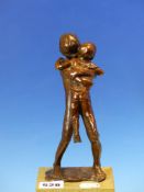 JANE HAMILTON (b. 1950). ARR. TWO BOYS. SIGNED LIMITED EDITION BRONZE, 10/10, MOUNTED ON STONE