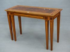 A LORD LINLEY SPECIMEN WOOD RECTANGULAR PIER TABLE, THE CENTRE OF THE TOP OF BURR WALNUT ENCLOSED BY