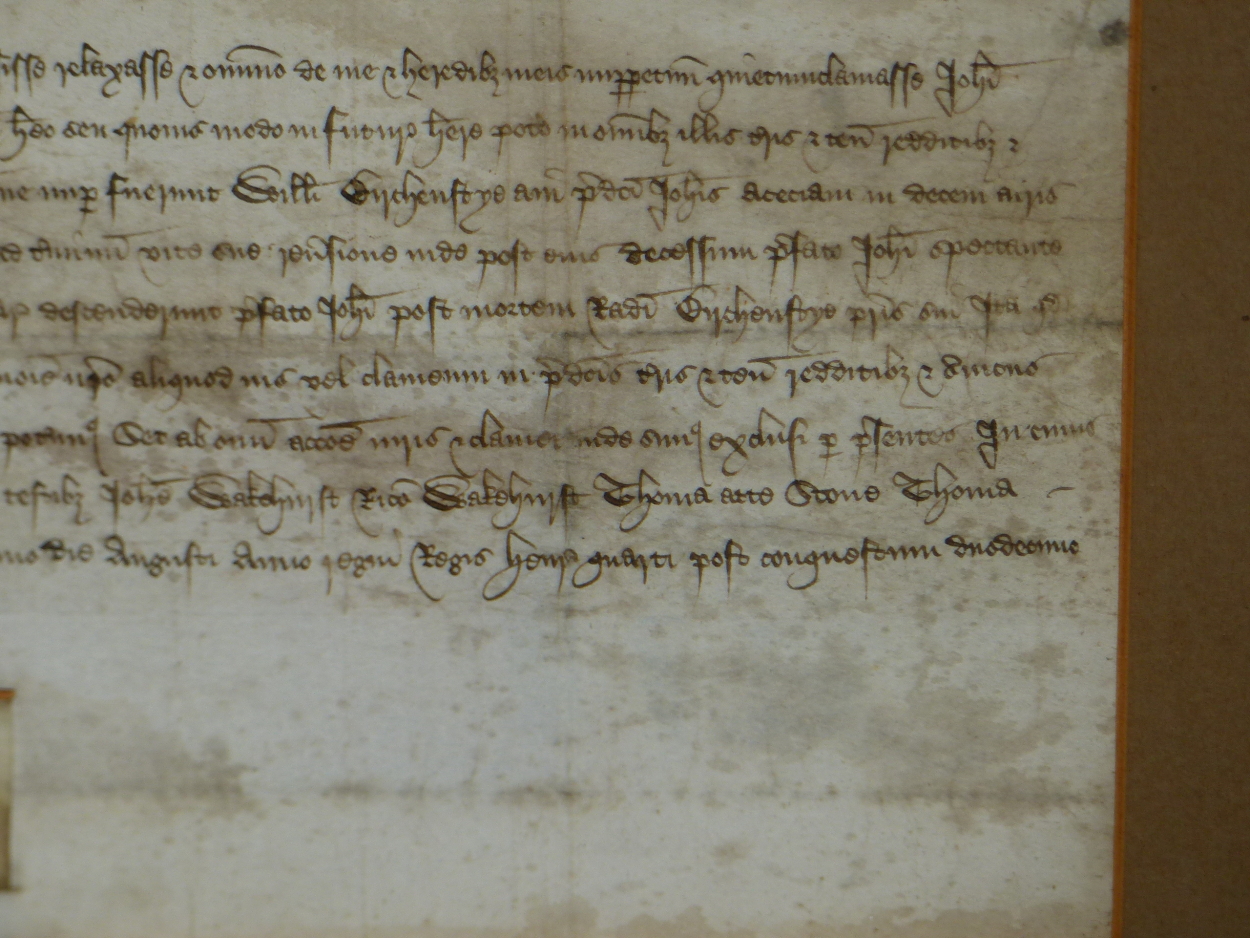 A FRAMED QUIT DEED RELATING TO LAND IN NORTH WALES DATED 10TH AUGUST 1411 AND TIED WITH A RED WAX - Image 5 of 9