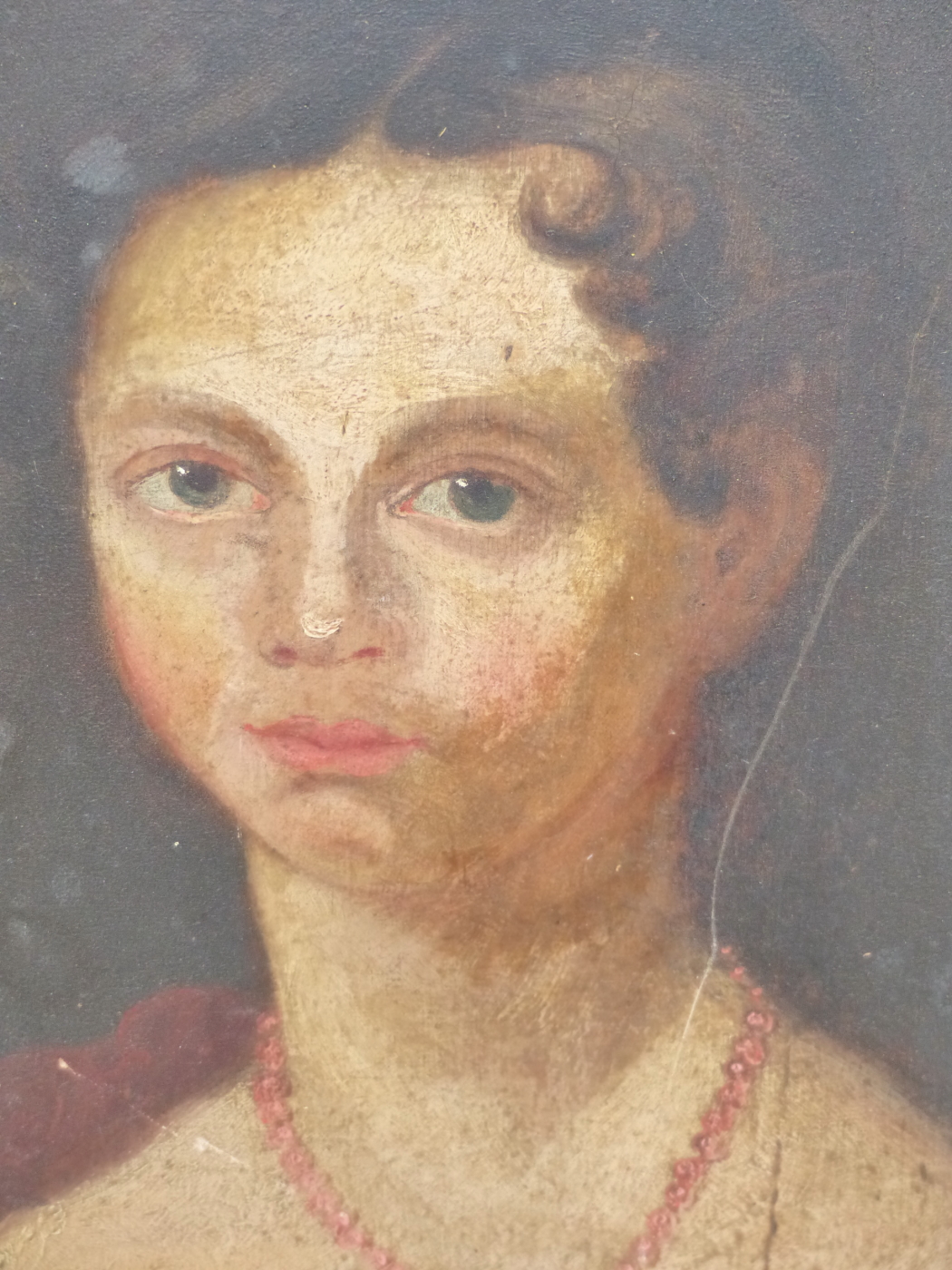 19th.C. ENGLISH NAIVE SCHOOL. PORTRAIT OF A LADY. OIL ON BOARD. 36 x 30cms. - Image 2 of 4