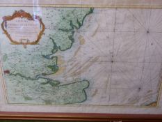 AN ANTIQUE HAND COLOURED MAP AFTER LES. BELLIN ENTITLED 'ART DES ENTREES DE LA TAMISE', A MARINE MAP