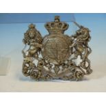A WHITE METAL ARMORIAL BEARING, POSSIBLY FOR PRINCE ALBERT, THE ROYAL MOTTO BELTED AROUND THE