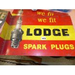 A LODGE SPARK PLUGS DOUBLE SIDED ALLOY SIGN. 47 x 30cms.