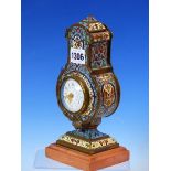 A LATE 19th/EARLY 20th C. FRENCH CHAMPLEVE ENAMELLED CASED TIMEPIECE, THE BALUSTER SHAPE WORKED WITH