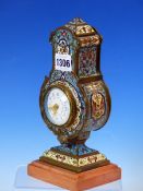 A LATE 19th/EARLY 20th C. FRENCH CHAMPLEVE ENAMELLED CASED TIMEPIECE, THE BALUSTER SHAPE WORKED WITH