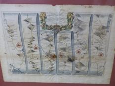 AFTER JOHN OGILBY. AN ANTIQUE HAND COLOURED MAP, THE ROAD FROM DARTMOUTH IN COUNTY DEVON TO MINEHEAD