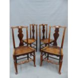 A SET OF FOUR 18th.C. COUNTRY ASH SIDE CHAIRS WITH SHAPED SPLAT BACK PANEL AND SOLID SEATS (4).