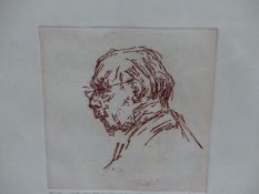 MILEIN COSMAN (20th.C. SCHOOL). PORTRAIT OF SIR THOMAS BEECHAM. SIGNED ETCHING. 37.5 x 32cms.