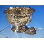 A HALLMARKED SILVER LOW PEDESTAL DISH WITH FLUTED RIM, ENGRAVING TO FRONT AND REVERSE 1899,