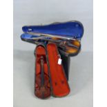 A LEATHERETTE CASED CZECH VIOLIN IN STRADIVARIUS STYLE, THE BACK. 36cms. A JOHANN SCHNEIDER BOW,