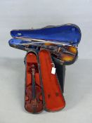 A LEATHERETTE CASED CZECH VIOLIN IN STRADIVARIUS STYLE, THE BACK. 36cms. A JOHANN SCHNEIDER BOW,