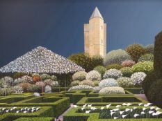 MICHAEL KIDD (b. 1937). ARR. WHITE GARDEN SISSINGHURT OIL ON BOARD, SIGNED. GALLERY LABEL VERSO. 76