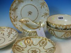 A LATE 18th/EARLY 19th C. GILT PORCELAIN PART TEA AND COFFEE SERVICE, THE TEA POT STAND WITH THE