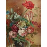 G.A. PUMFREY (20th.C. SCHOOL). ARR. FLORAL STILL LIFE. OIL ON CANVAS, SIGNED. 61 x 51cms. TOGETHER