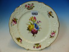 A NANTGARW PLATE PAINTED WITH CENTRAL BUNCH OF FLOWERS WITHIN A MOULDED RIM PAINTED WITH FLOWERS,