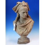 AFTER JEAN LOUIS GREGOIRE (1840-90),TERRACOTTA BUST, L'ALSACIENNE WITH A TEAR FROM HER EYE,