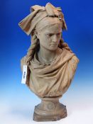 AFTER JEAN LOUIS GREGOIRE (1840-90),TERRACOTTA BUST, L'ALSACIENNE WITH A TEAR FROM HER EYE,