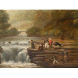 19th.C. ENGLISH SCHOOL. AN AFTERNOON BY THE RIVER. OIL ON CANVAS. 56 x 76cms.