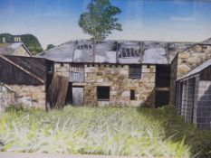 CONTEMPORARY SCHOOL. STONE BARNS. SIGNED INDISTINCTLY, GOUACHE. 44 x 69cms.