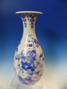 A LATE 19th C. JAPANESE BLUE AND WHITE BALUSTER VASE PAINTED WITH BIRDS AMONGST FLOWERS, PENDANT