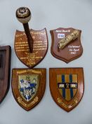 FOUR VARIOUS SHIELDS, THREE HAVING ARMORIALS, A 1987 BOAT LAUNCH COMMEMORATIVE AND A 1924 TRINITY