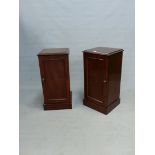 A PAIR OF VICTORIAN MAHOGANY BEDSIDE CABINETS, LABELLED FOR HEAL AND SON. 39cm x 36cm x 78cm (2).