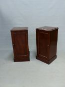 A PAIR OF VICTORIAN MAHOGANY BEDSIDE CABINETS, LABELLED FOR HEAL AND SON. 39cm x 36cm x 78cm (2).