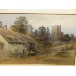 19th.C. ENGLISH SCHOOL. A RURAL HAMLET. WATERCOLOUR, SIGNED INDISTINCTLY. 37 x 52cms.