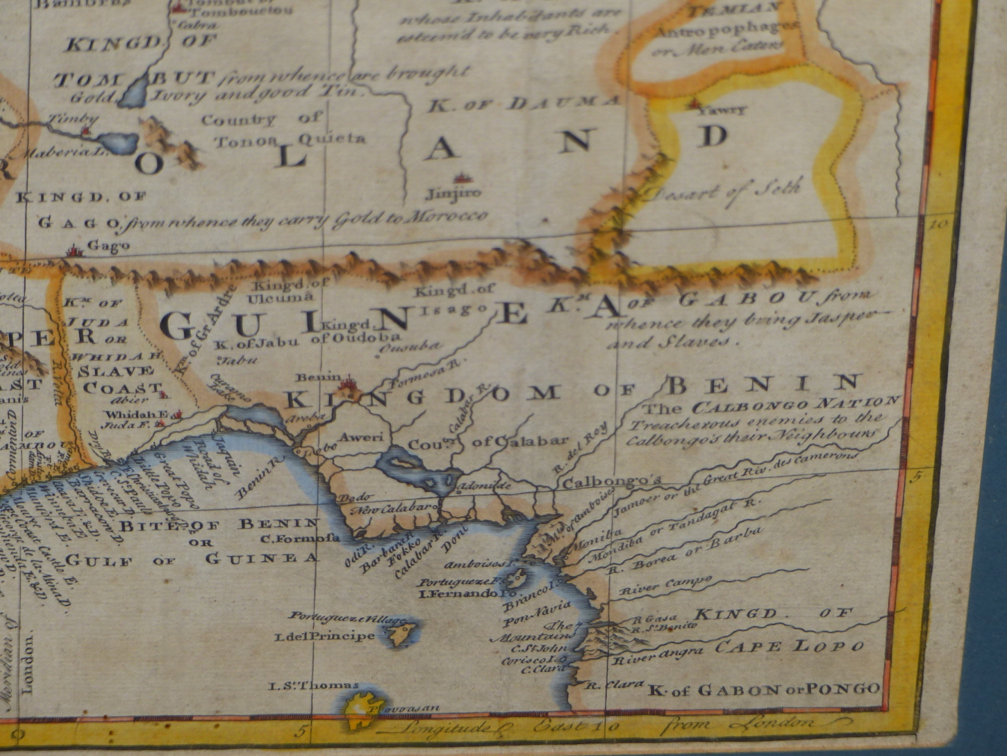 AFTER EMANUEL BOWEN. AN ANTIQUE HAND COLOURED FOLIO MAP OF AFRICAS GOLD COAST. 35 x 44cms. - Image 3 of 6