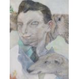 MIGUEL PENA (b. 1951). ARR. PORTRAIT OF A MAN WITH ANIMALS. MIXED MEDIA, SIGNED AND DATED 1977. 50 x