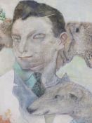 MIGUEL PENA (b. 1951). ARR. PORTRAIT OF A MAN WITH ANIMALS. MIXED MEDIA, SIGNED AND DATED 1977. 50 x