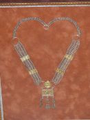 THREE FRAMES OF EASTERN TRIBAL JEWELLRY COMPRISING TWO WHITE METAL NECKLACES ONE HAVING CORAL, TU