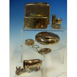 HALLMARKED SILVER ITEMS TO INCLUDE A CIGARETTE CASE, DATED 1902 CHESTER, A CARD CASE, A TOBACCO TIN,