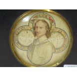A WATERCOLOUR PORTRAIT MINIATURE OF OLIVER CROMWELL IN ARMOUR DEPICTED IN A QUATREFOIL, THE ROUNDELS