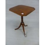 A GEORGE III MAHOGANY WINE TABLE, THE CANTED RECTANGULAR TOP EBONY LINE INLAID, THE TURNED