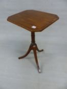 A GEORGE III MAHOGANY WINE TABLE, THE CANTED RECTANGULAR TOP EBONY LINE INLAID, THE TURNED