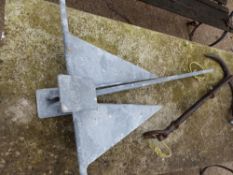 A VINTAGE BOAT ANCHOR AND RELATED ITEMS.
