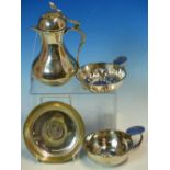 TWO ANTIQUE CONTINENTAL SILVER WINE TASTERS, A EASTERN SILVER SHALLOW DISH, AND A EASTERN SILVER