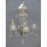 AN ANTIQUE STYLE WATERFORD CUT GLASS FIVE BRANCH CHANDELIER. 50cm (H) x 48cm (DIA).