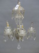 AN ANTIQUE STYLE WATERFORD CUT GLASS FIVE BRANCH CHANDELIER. 50cm (H) x 48cm (DIA).