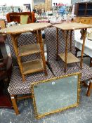 TWO BAMBOO OCCASIONAL TABLES AD A GILT FRAMED MIRROR.